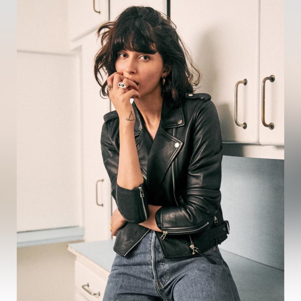 Sezane Zig Leather Jacket